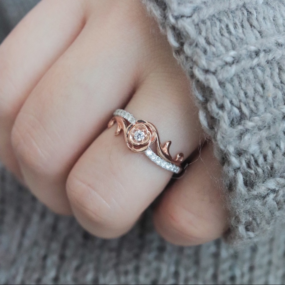 SOLD Enchanted Disney Fine Jewelry 10K White Gold and Rose Gold Belle Rose Ring